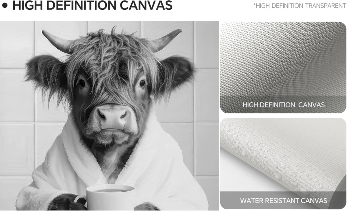 3pcs Funny Highland Cow Bathroom Wall Art Black and White Animal Poster Prints Newspaper Reading Bathtub Highland Cow Pictuer Painting Rustic Farmhouse Bathroom Wall Decor（16×24in Unframed）