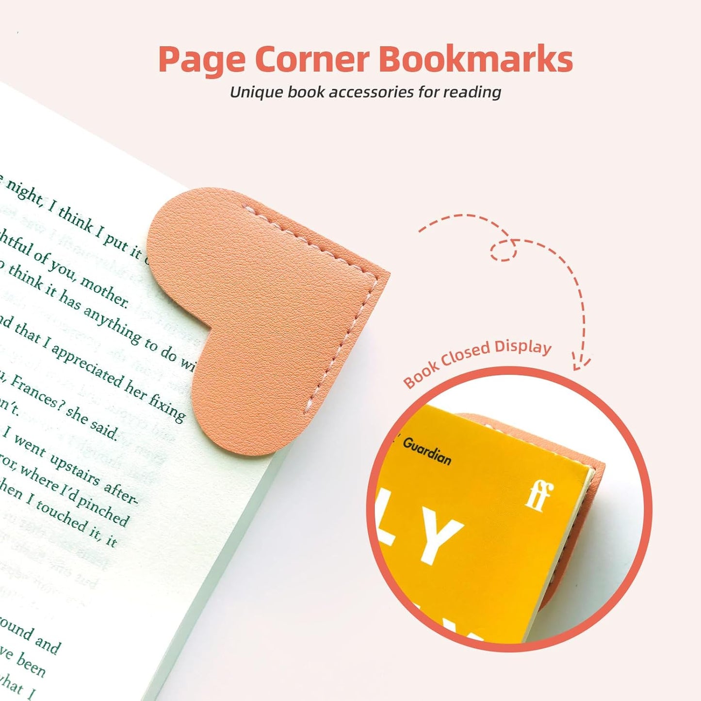 Leather Heart Bookmarks, Cute Handmade Page Corner Book Markers, Reading Gifts for Women, Lovers, Kids, Teachers, Friends, Readers, Book Accessories for School Office Home Supplies (8PC-Bright)