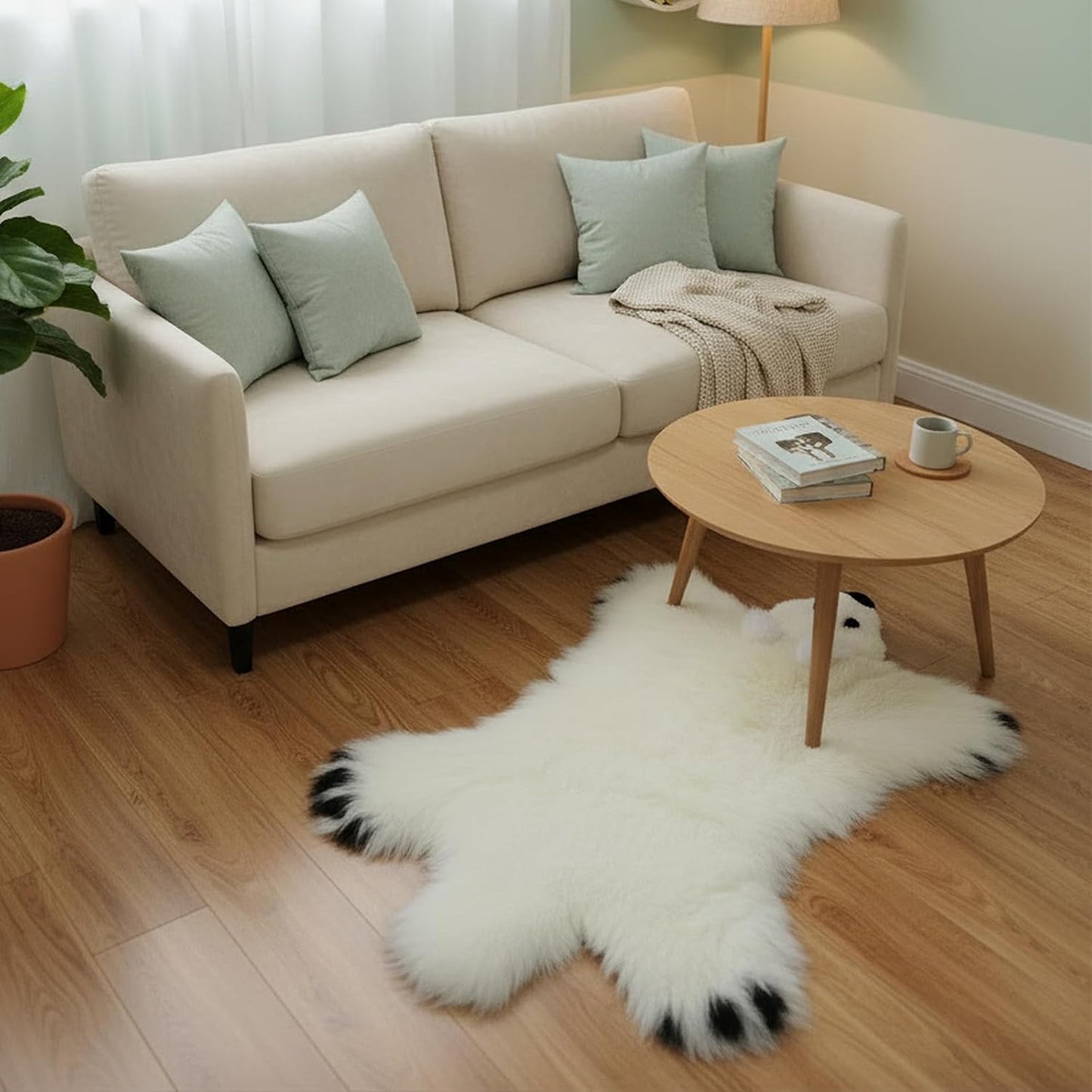Gracefur Polar Bear Rug for Nursery - Fluffy Shaggy Sheepskin Rug for Kids Bedroom - Cute Soft Bear Animal Shaped Rug for Girls Boys Toddlers Decor