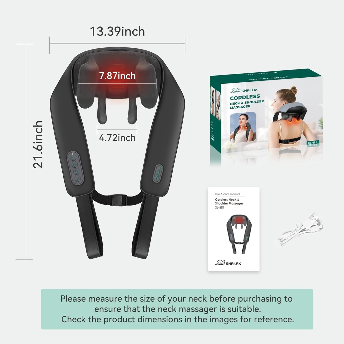 Snailax Cordless Neck Massager with Heat for Pain Relief Deep Tissue, 4D Kneading, Mothers Day Gifts, Rechargeable Shiatsu Back Neck Massager for Neck, Shoulders Back