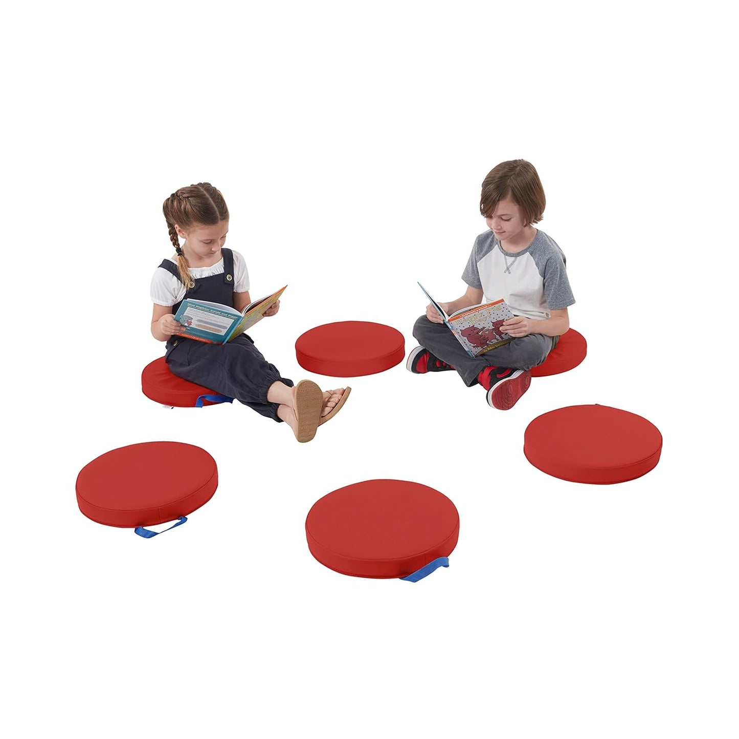 ECR4Kids SoftZone Floor Cushions, Round, Flexible Seating, Red, 6-Piece
