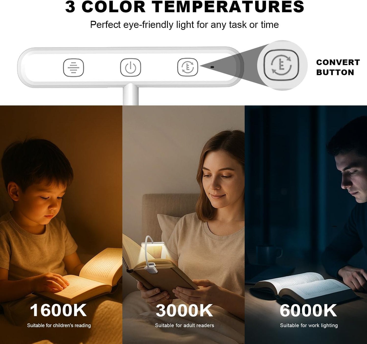 Rechargeable Book Lights for Reading at Night 25 LED - Eye Caring 15 Level Stepless Dimming, Extended 60Hrs Runtime, Lightweight Clip on Light, Gifts for Book Lovers, White