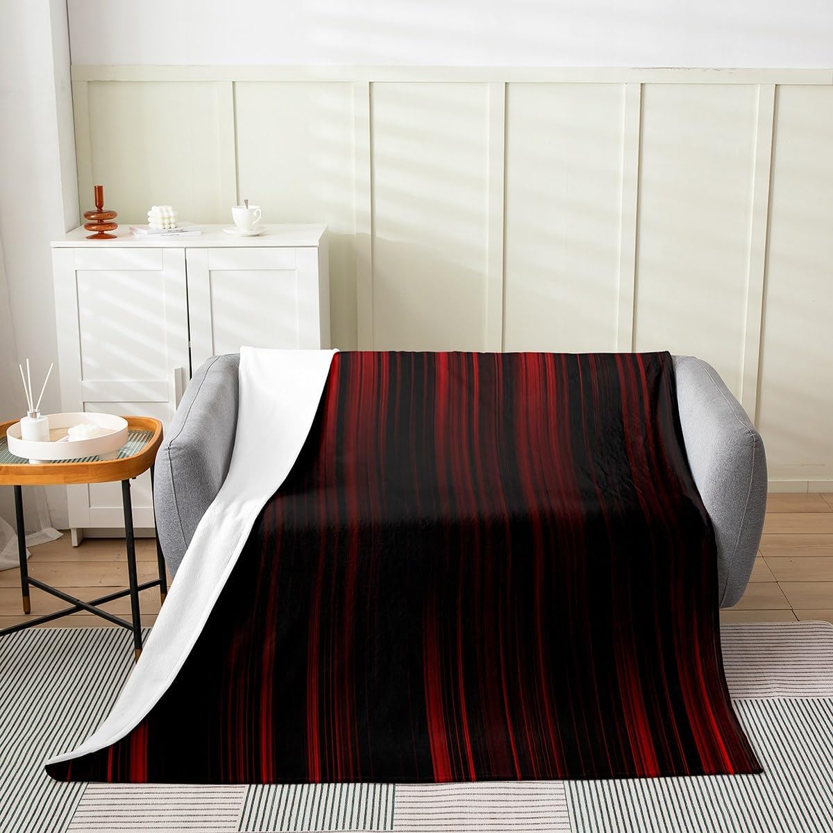 Feelyou Geometric Abstract Ombre Flannel Fleece Throw Blanket Throw 50"x60" Kids Black Red Striped Plush Blanket for Boys Girls Teens Modern Fashion Fuzzy Blanket Stripes All Season Bed Blanket