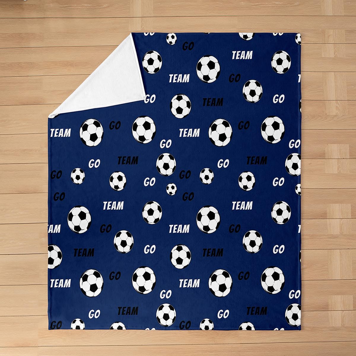 Feelyou Soccer Flannel Fleece Throw Blanket Throw 50"x60" Football Fuzzy Blanket Boys Girls Soccer Ball Pattern Navy Blue Plush Blanket Sports Theme All Season Bed Blanket