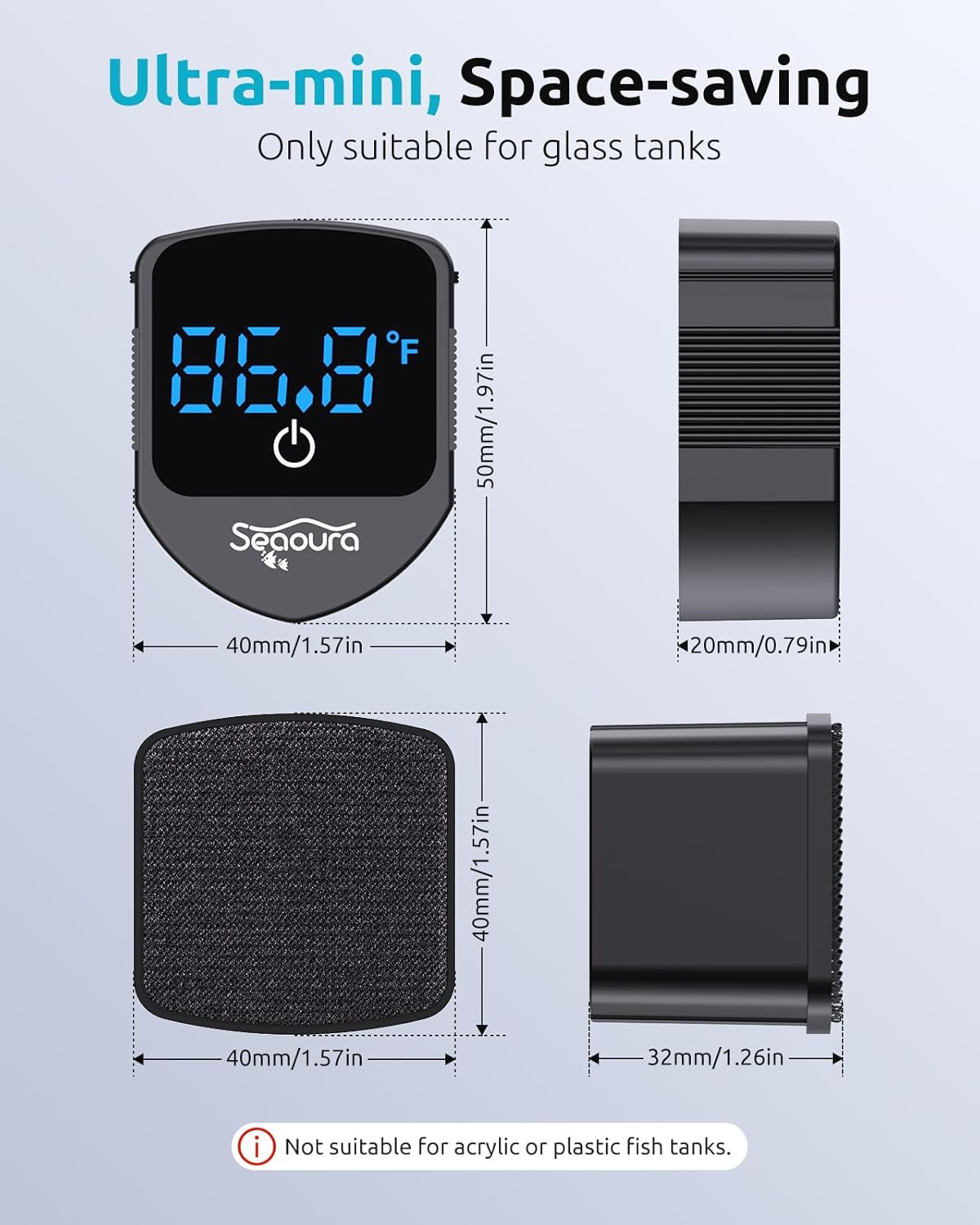 SEAOURA 2-in-1 Aquarium Magnetic Cleaner with Digital Aquariums Thermometer, Fish Mini Magnets Brush only for Glass Tank,Tiny Magnet Floating Cleaning Tool for 1-30 Gallons