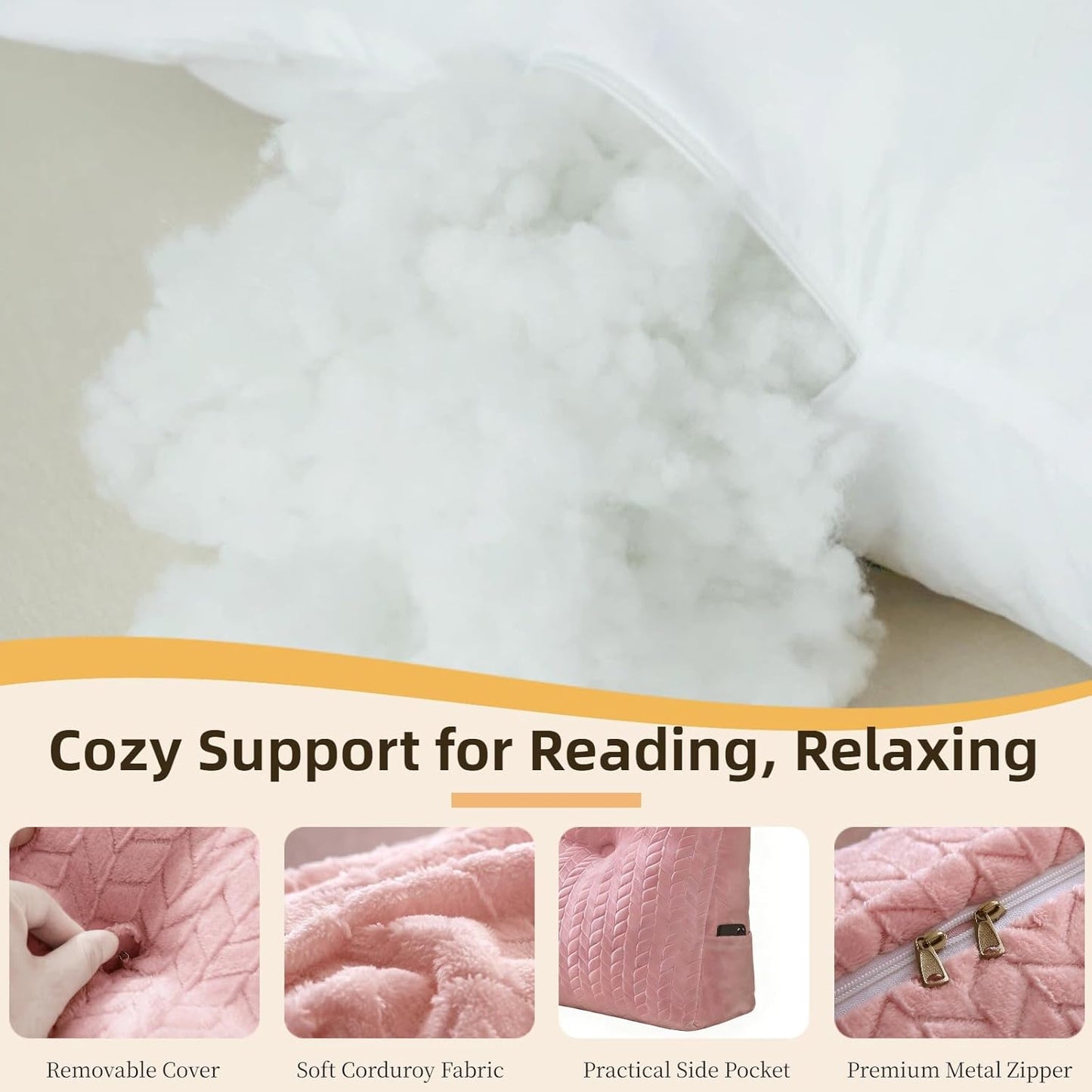 Headboard Pillow Twin Size, Reading Pillow for Bed, Leaf Pattern Wedge Pillow, Tufted Backrest Support, Headboard Substitute, Pink