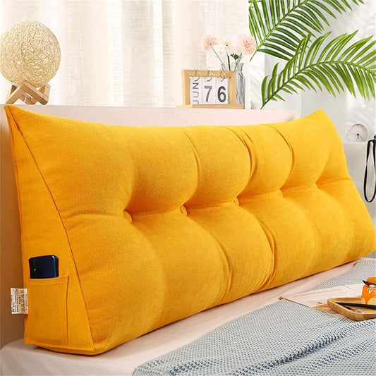 Large Triangular Headboard Pillow, Solid Color Triangle Cushion Reading Pillow, Bolster Positioning Support Wedge Pillow for Daybed Bed with Removable Cover(Size:59"/150cm,Color:Yellow)