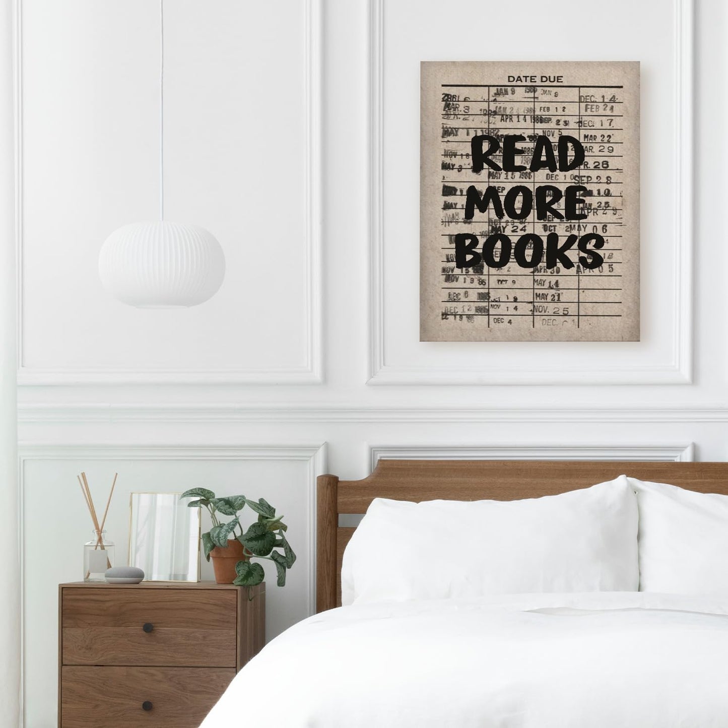 APJYM Trendy Retro Read More Books Wall Art, Library Reading Nook Corner Decor, Vintage Library Date Due Canvas Wall Art for Classroom Girls Room Dorm Reading Room, 11x14 Inches Framed