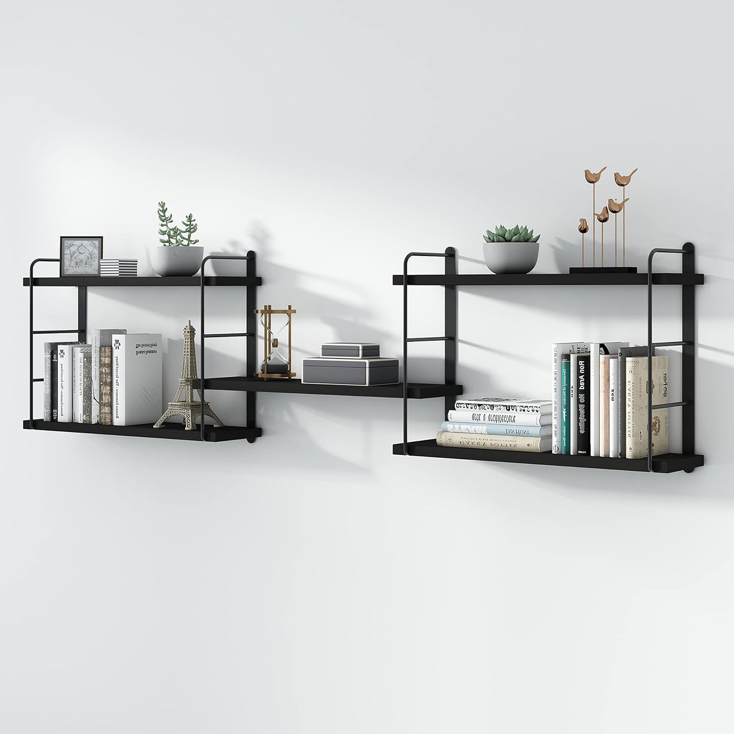 Wall Shelves, Wall Mounted Bookshelves, DIY Floating Shelves for Wall, Wood Hanging Book Shelves for Room, Bedroom, Living Room, Easy Installation (Black, 50W x 17H)