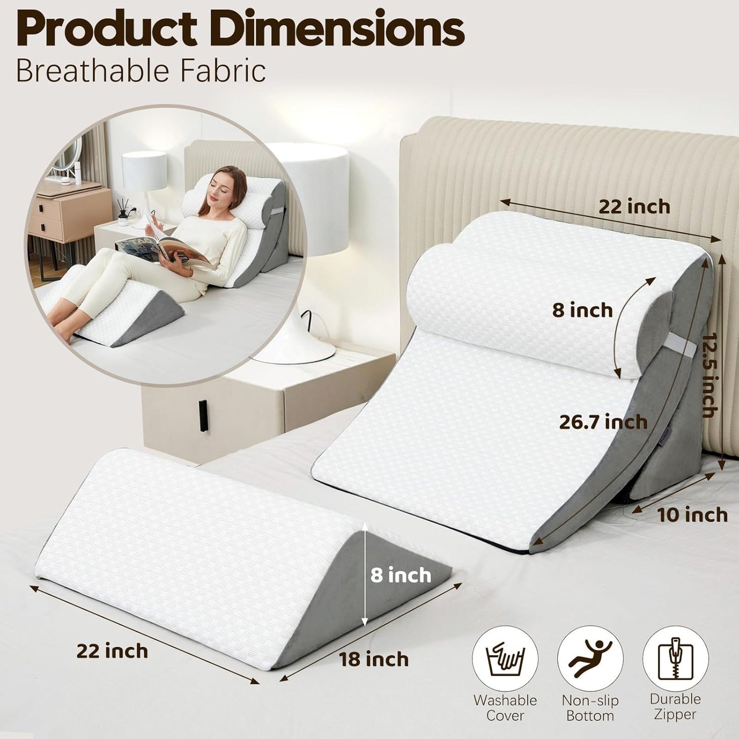 4pcs Wedge Pillow Set for After Surgery,Wedge Pillows for Back Pain Relief and Leg Pain,Wedge Pillow for Legs Swelling,Back Support, Post Surgery Recovery