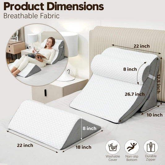 4pcs Wedge Pillow Set for After Surgery,Wedge Pillows for Back Pain Relief and Leg Pain,Wedge Pillow for Legs Swelling,Back Support, Post Surgery Recovery