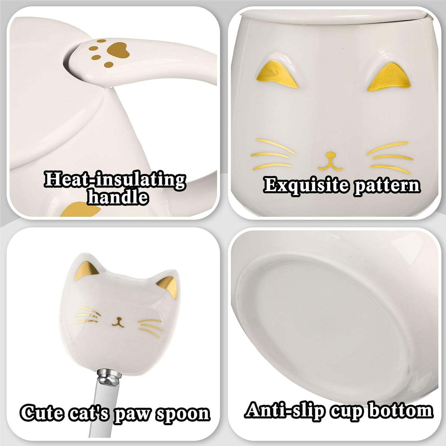 Cat Coffee Cup Coffee Warmer with Mug for Women Electric Mug Heater Temperature Control Ceramic Cute Cat Warmer for Office Valentine' Day Birthday Gift(White)