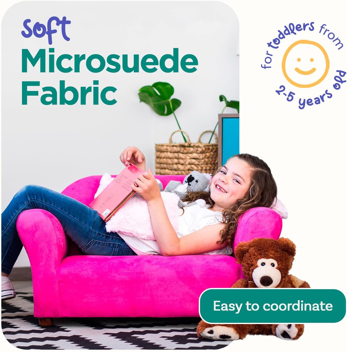 Keet Roundy Children’s Sofa – Durable Wooden Frame, Soft Microsuede Upholstery, Ergonomic & Padded Seat, Comfortable Toddler Couch for Ages 2–5, Ideal for Bedrooms, Playrooms & Daycares.