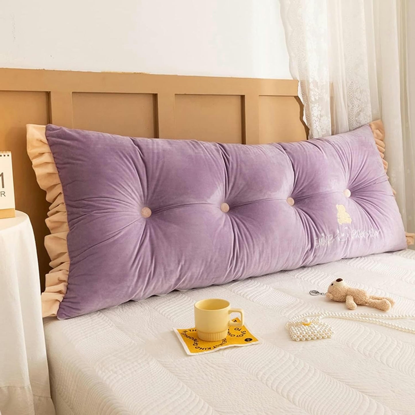 Reading Pillows Large Backrest Headboard Pillow Wedge Lumbar Rest Pillow,Long Pillow Bed Back Support Cushion Velvet Bolster for Dorm Room Day Bed