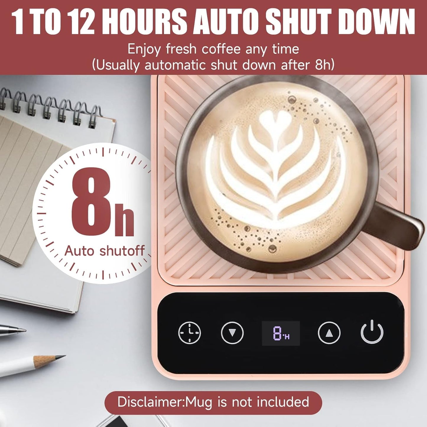 Mug Warmer - Electric Coffee Mug Warmer with Timer,Coffee Cup Warmer for Desk Auto Shut Off,Smart 6-Temperature Control, Coffee Accessories for Coffee Lovers, Pink