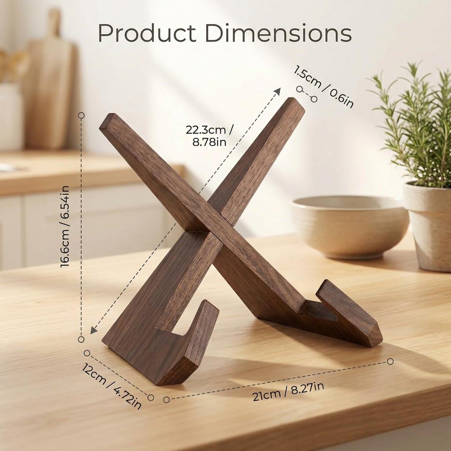 Wooden Cookbook Stand, Adjustable Recipe Book Holder with Cross-Frame Design, Multipurpose Display Easel for Kitchen Counter and Desktop Reading (Rustic Brown)