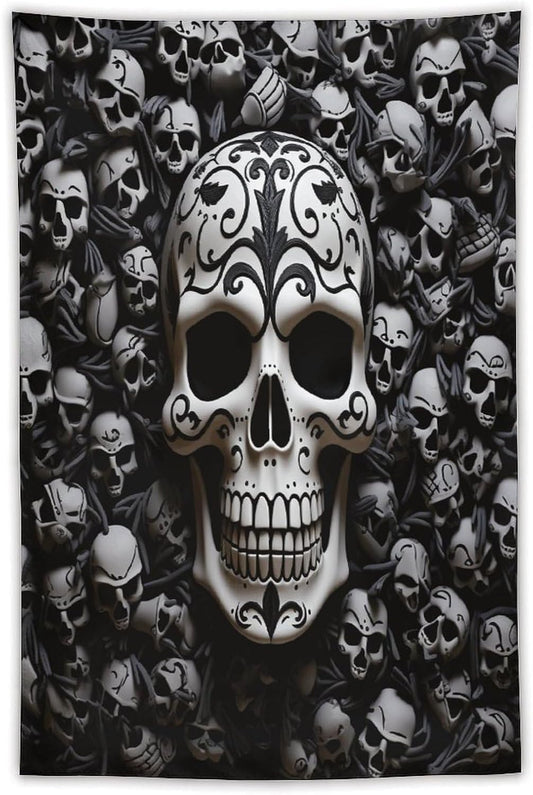 FodPand Black And White Skulls Tapestry Anti-fading Wall Tapestry with Installation Kit Backdrop Banner Multipurpose Aesthetic Tapestries Boho Wall Art Hanging Decorative Blanket 40"x60"
