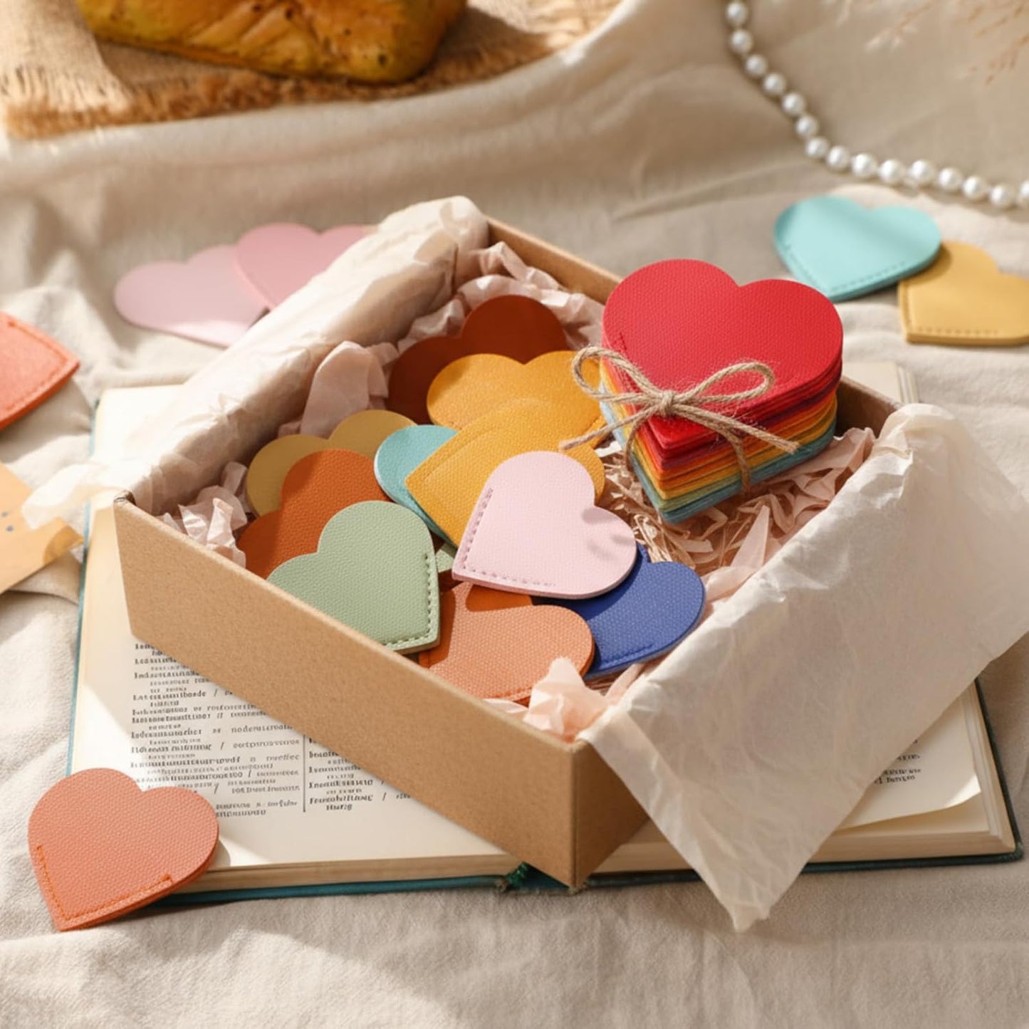 104 Pcs Leather Heart Bookmarks Page Corner Flower Heart Shaped Spring Corner Bookmark for Women Handmade Reading Book Marks for Reading Lovers Book Club Gifts Office Teacher (Solid Color)