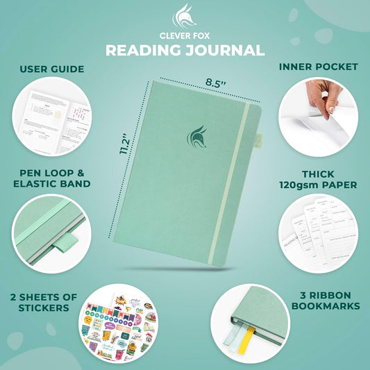 Clever Fox Reading Journal Large – Guided Book Review Log & Tracker – Gifts & Accessories for Reading Lover – Book Tracking Journal for Kids & Adults, 8.5x11.2” (Mint Cream)