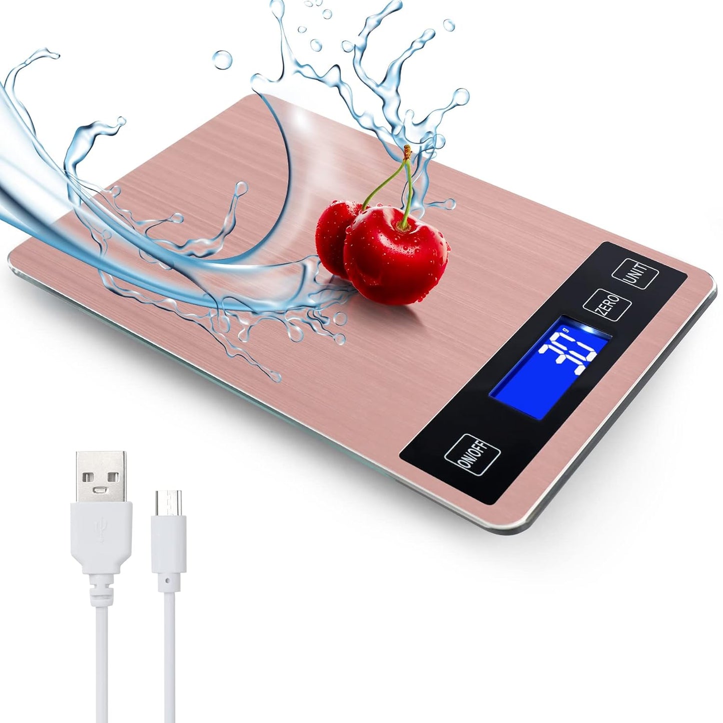 33lb Food Kitchen Digital Scale,1g/0.05oz Precise Graduation, USB Charging Kitchen Scale, Waterproof Stainless Steel with LCD Display, Ounces and Grams for Weight Loss, Cooking, Baking (red)