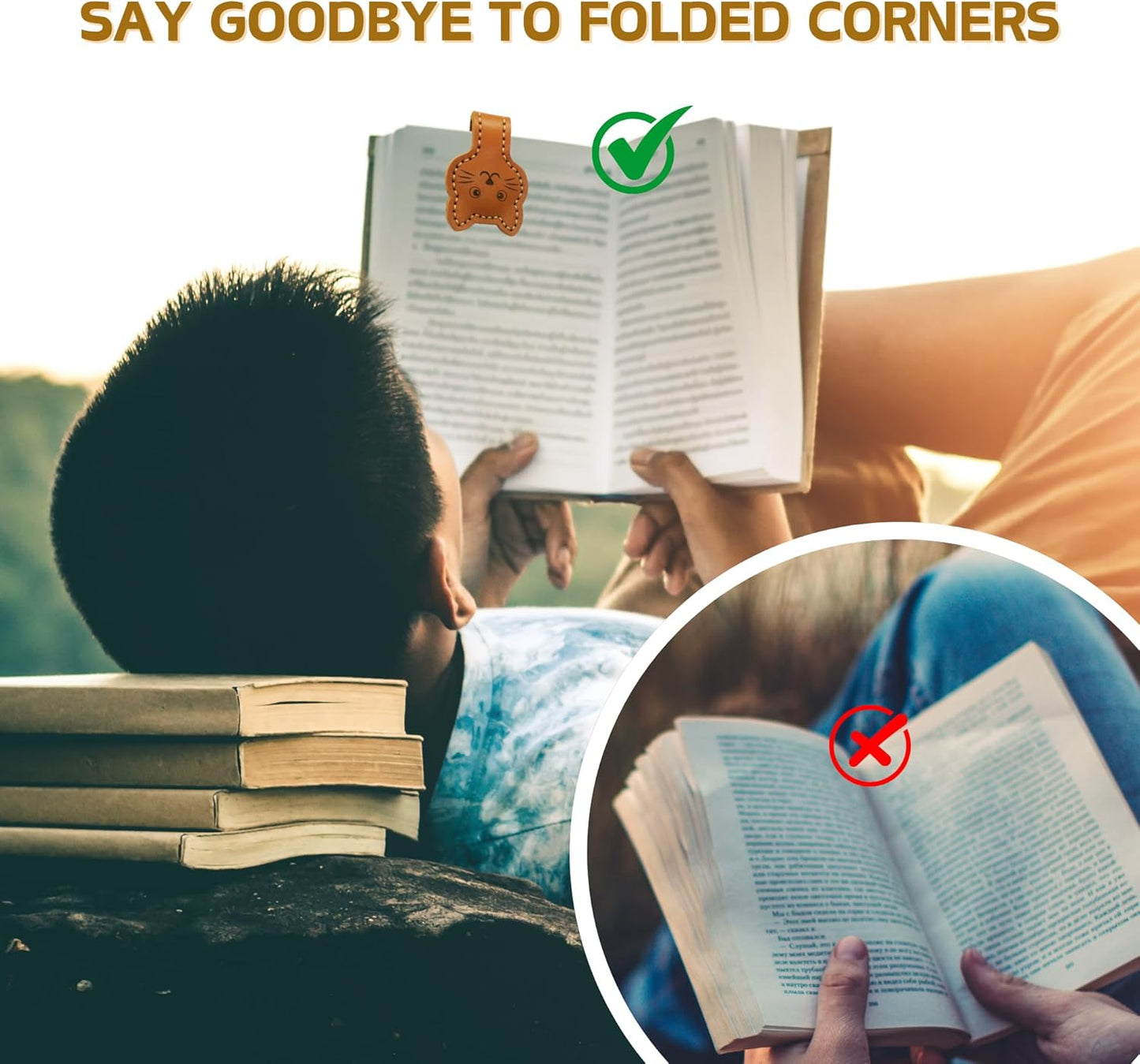 Magnetic Leather Bookmarks for Reading, Cute Cat Face Shape Magnet Bookmark Clips for Women, Men, Kids, Magnetic Book Marks, Gifts for Book Lovers Teachers Students (1 Pack, Brown)