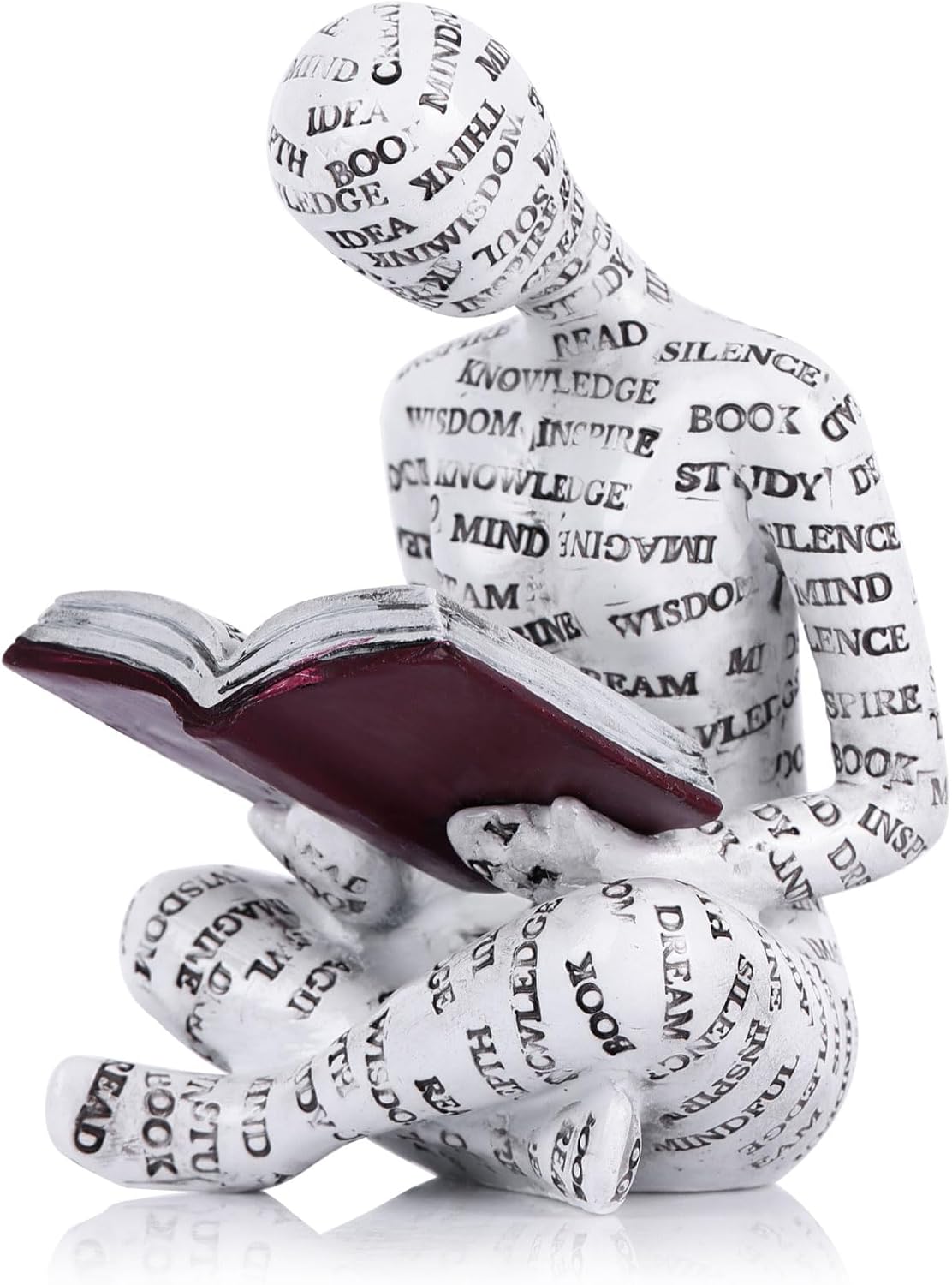 QIANLING Bookshelf Decor Reading Thinker Figurine - Modern Abstract Sculpture, Aesthetic Art Statue for Home Office, Bedroom, or Study, Bookshelf, Desk, Coffee Table, or Reading Corner Decor (Reader)