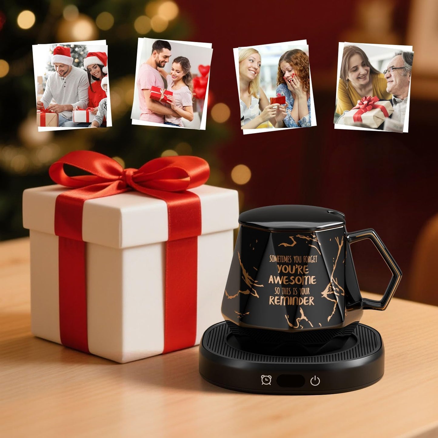 Coffee Mug Warmer & Awesome Mug Set, Smart Heated Electric Coffee Cup Warmer for Desk Office, 4 Temperature Control Tea Coffee Beverage Warmer, 8 Hours Auto Shut Off, Birthday Gifts for Women Man
