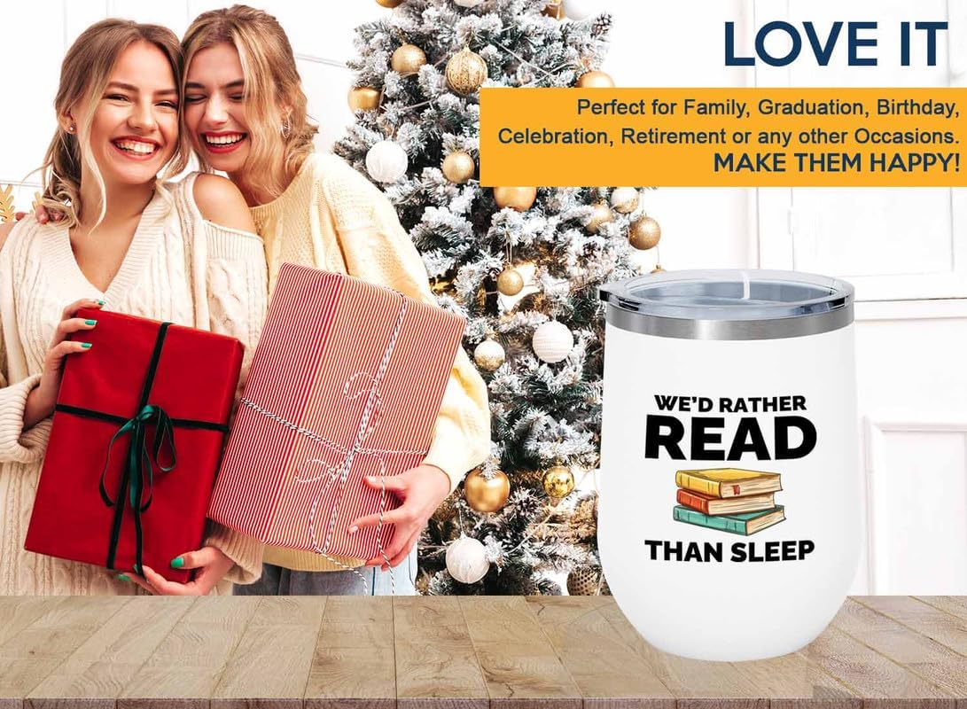 Book Lover White Edition Wine Tumbler 12oz - Read than sleep - Gift For Poets Bookish People Bibliophile Librarian Book Club Reader