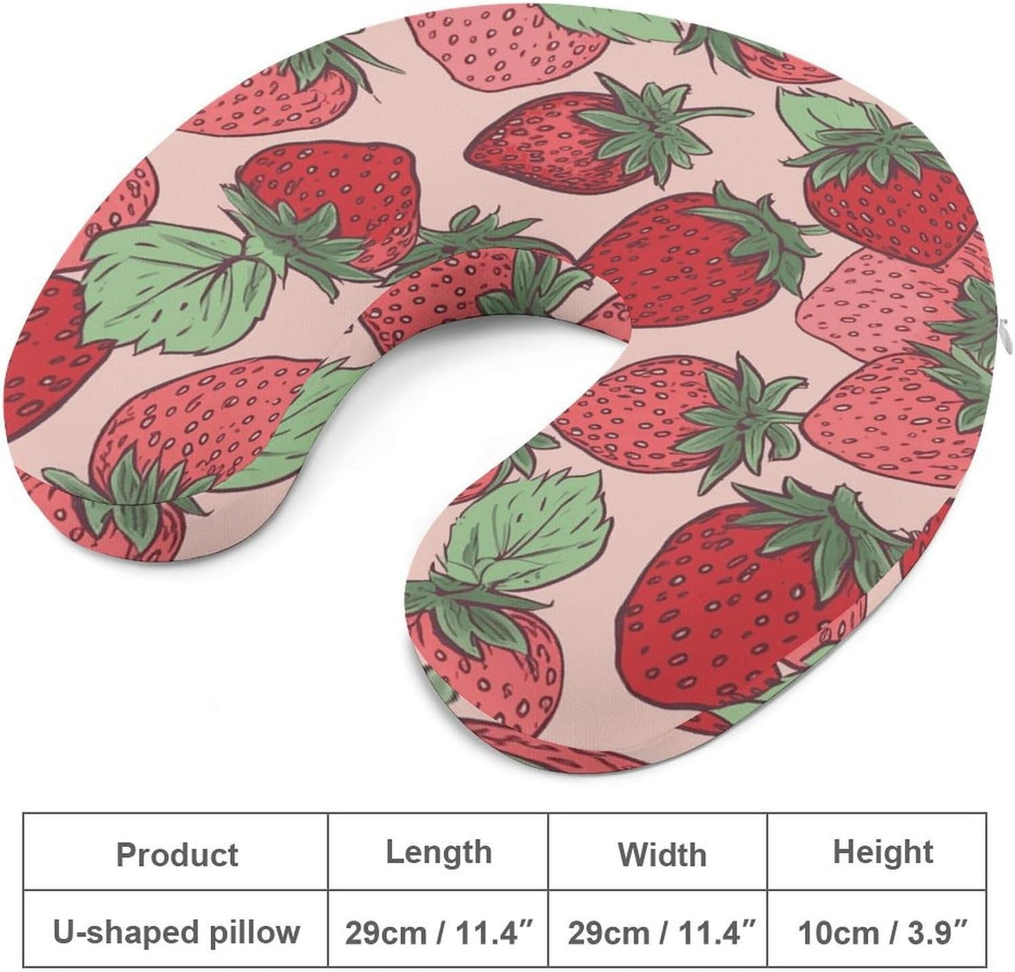 Strawberry Pattern Neck Pillow Memory Foam U Shaped Pillows Portable Pillows for Shoulder Travel Head Support Pillow with Concealed Zipper for Airplane Car Home Office