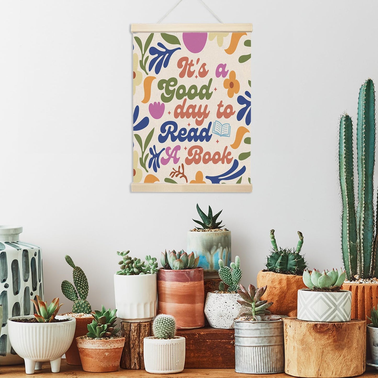 Xmsaitar It's A Good Day to Read A Book Floral Poster Hanger Frame Wall Art, Classroom Prints for Wall Decor, Reading Pictures Wall Hanging Decor for Book Lovers Library Reading Nook Corner 12x16in