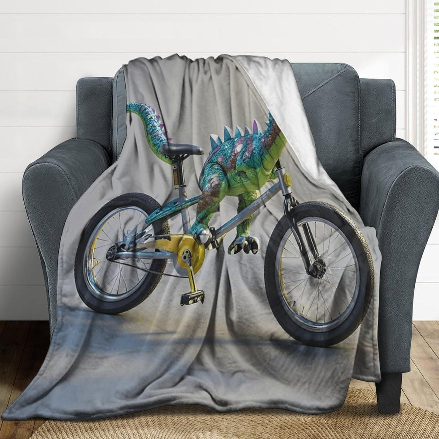 Dinosaur Bicycle Blanket Super Soft Lightweight Throw Blanket Cute Cozy Warm Bed Blanket Decorative Fuzzy Blanket All-Season Home Decor Gift for Sofa Couch Living Room 50"*60"（130 * 150cm）