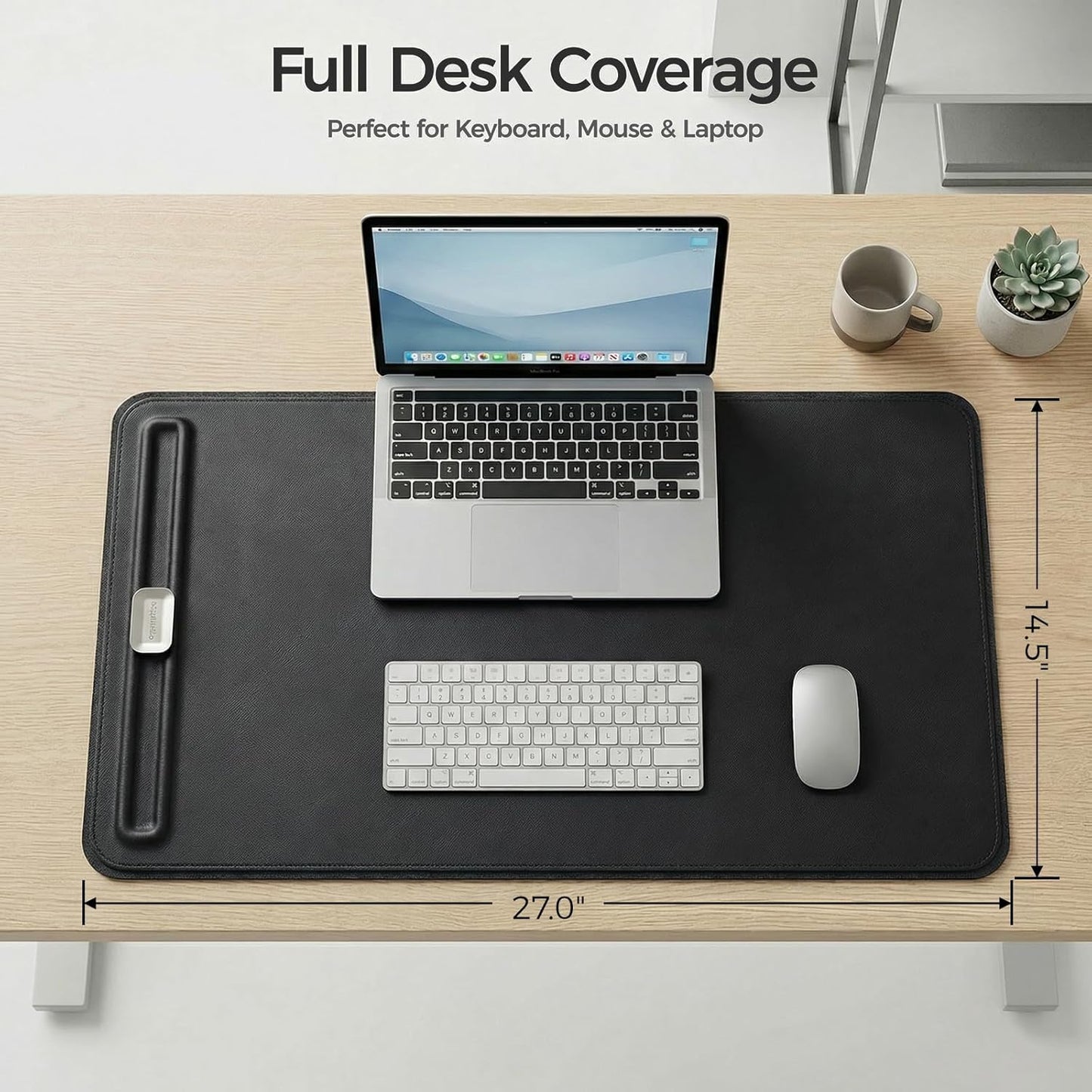 Premium Double-Sided Faux Leather Desk Pad – Non-Slip, Waterproof, with Magnetic Cable Organizer & File Storage – Designed for Offices & Creative Spaces – Durable & Easy to Clean（Black）