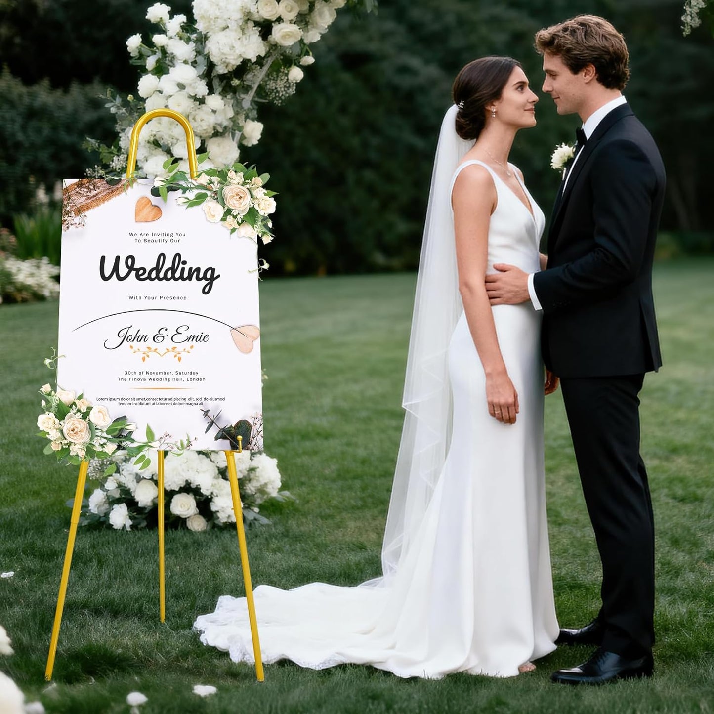 52" Gold Easel Stand for Wedding Sign, Adjustable Height Levels, Lockable at Any Height, 3 Display Modes, Heavy Duty Art Easel for Wedding, Draw Pictures, Art Gallery & Shop Promotion