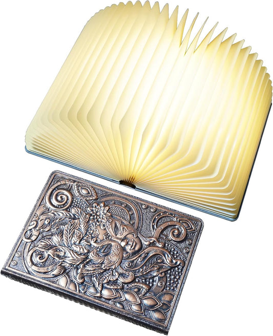 Decorative LED Book Light with Embossed Design,Book Lamp, Book Lovers Gifts, Reading Lights for Books in Bed (Bronze-Colored)