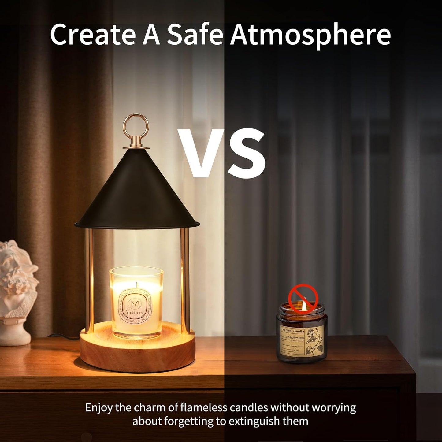 Candle Warmer Lamp with Timer and Dimmable, Birthday Gifts Women Mom, Flameless Wax Warmer with Anti-Scald Bi Metal Shade for Jar Candles, Includes 2 Bulbs, Home Decor (Black)