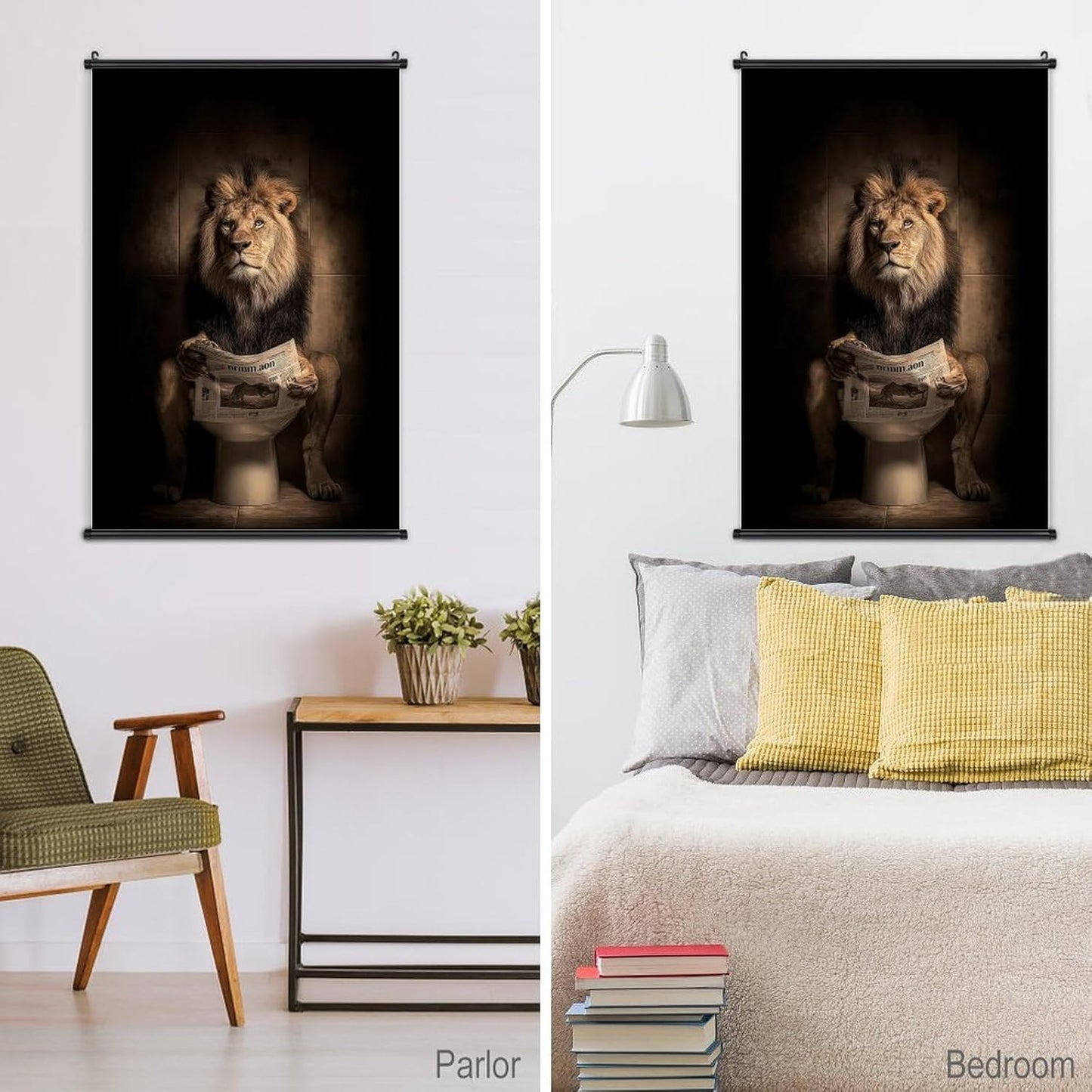Rucatto An Abstract Art Poster Depicts A Lion Reading A Newspaper in A Toilet. Wall Art Paintings Canvas Wall Decor Home Decor Living Room Decor Aesthetic 12x18inch(30x45cm) Style