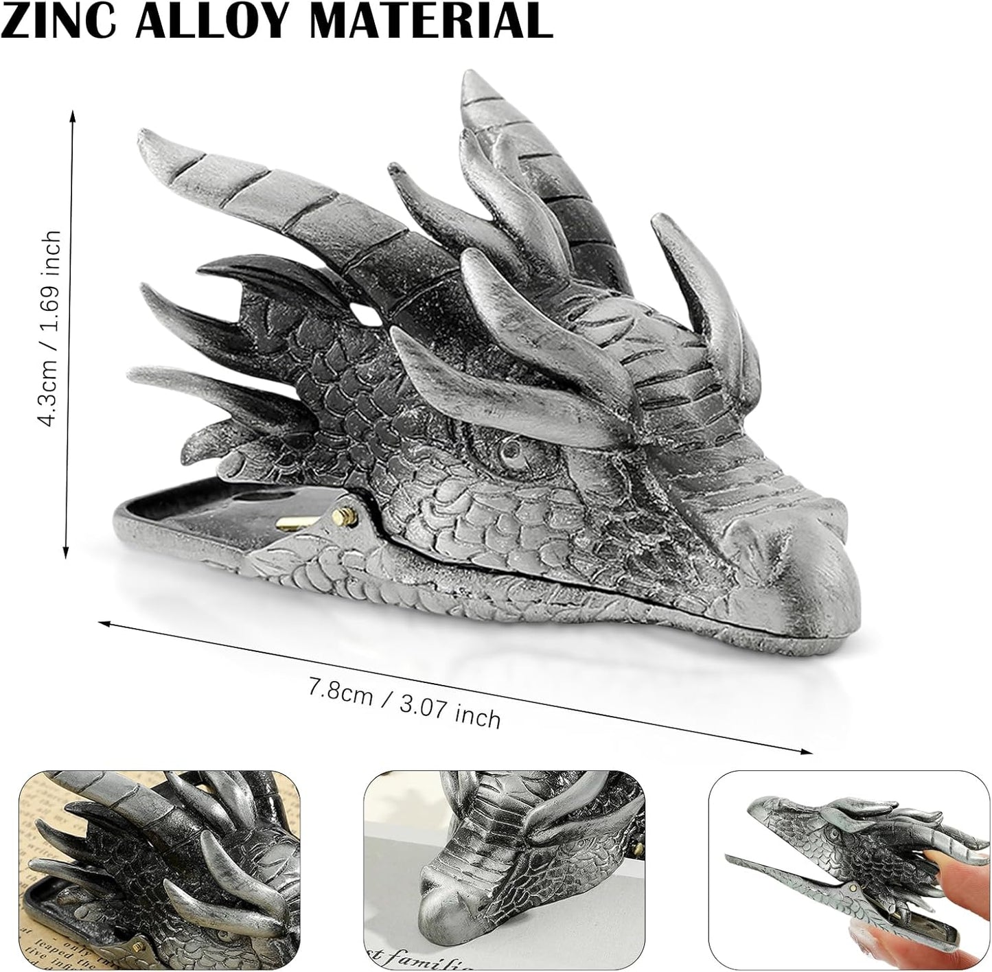 Retro Dragon Head Bookmark – Page Holder- Reading Note Paper Clip for Home School Office – Gift for Teachers Clerks Students and Book Lovers (Silver)