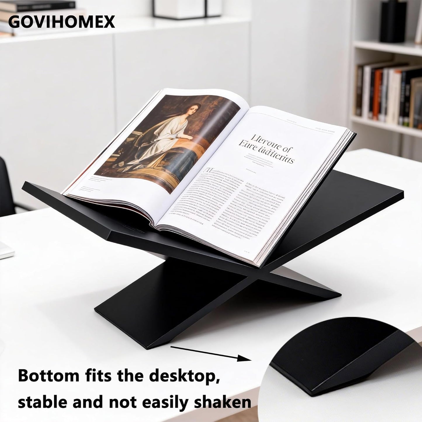 Solid Wood Book Stands with Bookmark - Cross Frame Walnut Wooden Book Holder, Open Bookstand for Display and Reading, Suitable for Art, Bible, Cookbook, Easel, Magazine, Textbooks (Black)