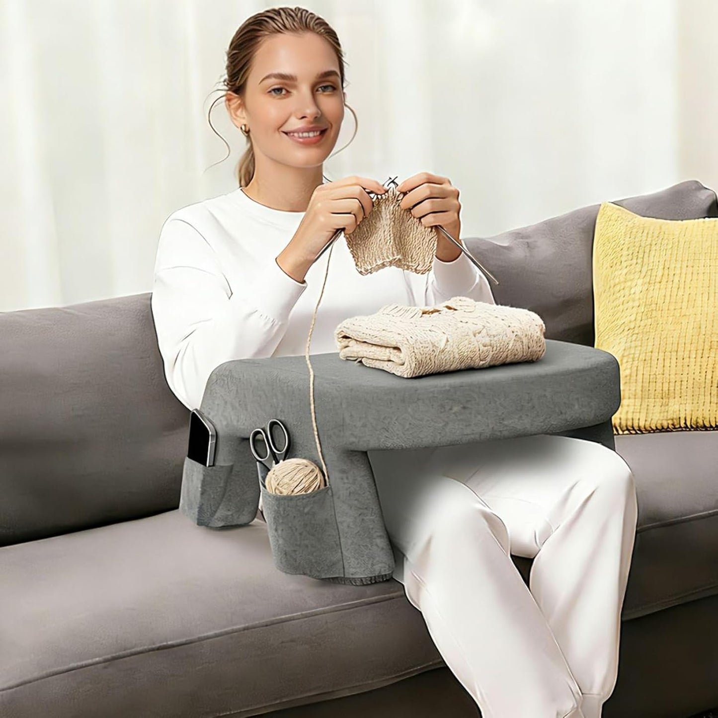 Reading Pillow - Memory Foam Bed Cushion for Comfort | Ergonomic Non Slip Support with Arm Rest Design & Lap Desk Function for Working, Crocheting, Reading Books, Laptop Use, Tablet Viewing, F