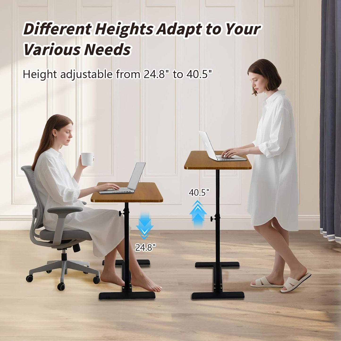 Simcat Adjustable Height Side Table TV Tray, 360°Swivel End Table, C Shaped Side Tables with Wheels for Living Room, Bedroom, Corners and Office (40 * 60cm, Wood Color)