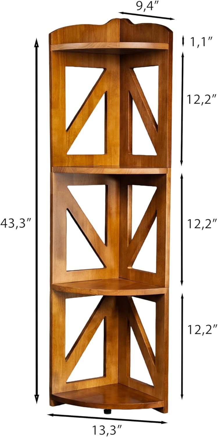 Corner Shelf Stand, Corner Bookshelf, Small Corner Shelves by Natural Wood, Plant Stand, Corner Bookcase for Living Room, Home Office, Bedroom, (White, 3 Tier) (Brown, 4 Tier)
