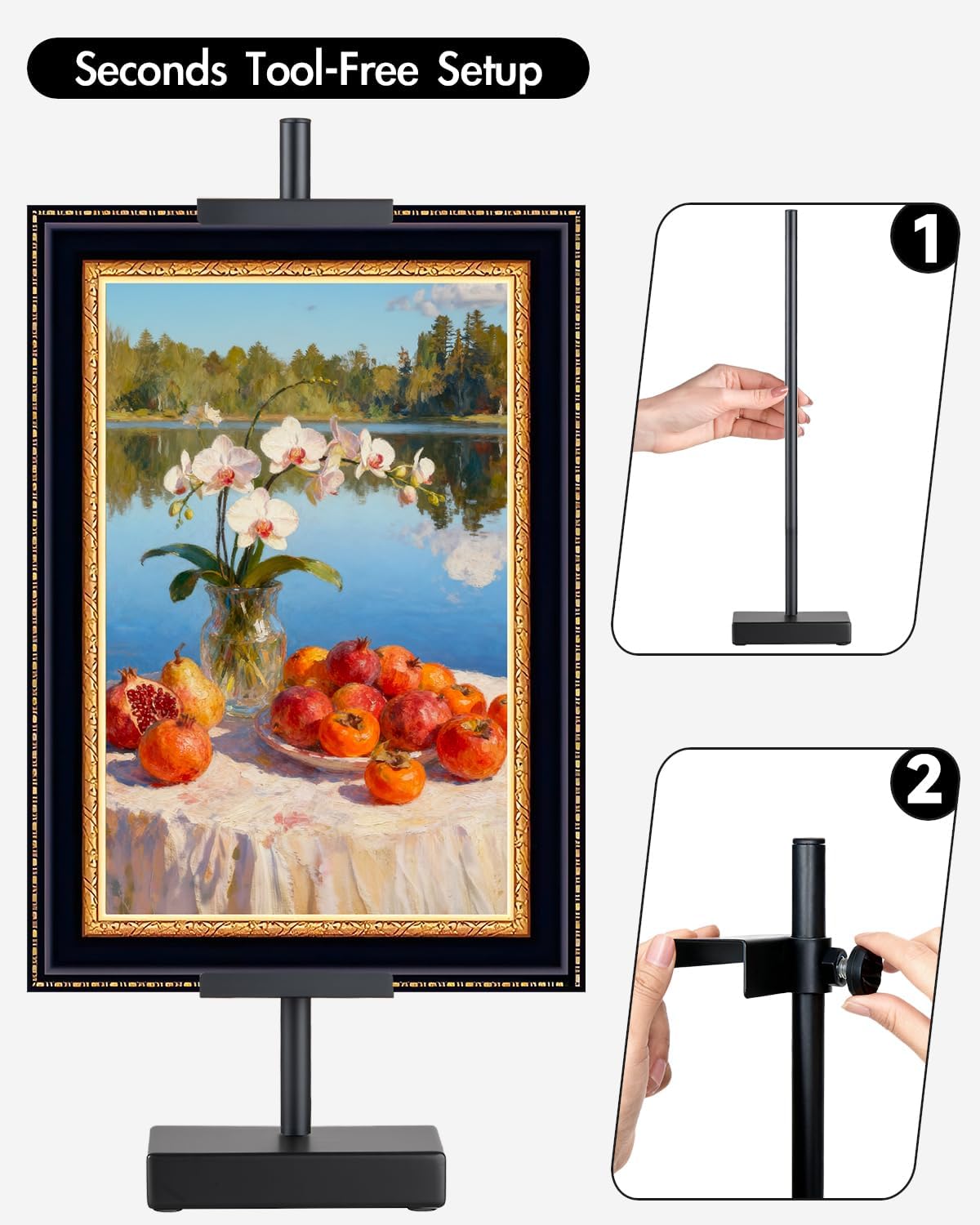 Adjustable Tabletop Easel Stand, Picture Easel Stand up to 17” H, Metal Picture Frame Holder for Artwork, Photo, Signs & Certificates (Black)