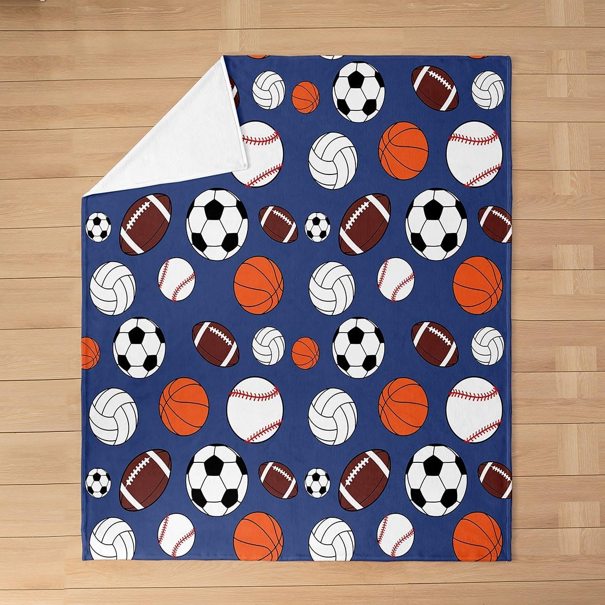 Feelyou Ball Game Sports Fleece Throw Blanket Throw 50"x60" Kids Football Baketball Baseball Flannel Blanket Plush Fuzzy for Sofa Couch Boys Girls Teens Pale Blue All Season