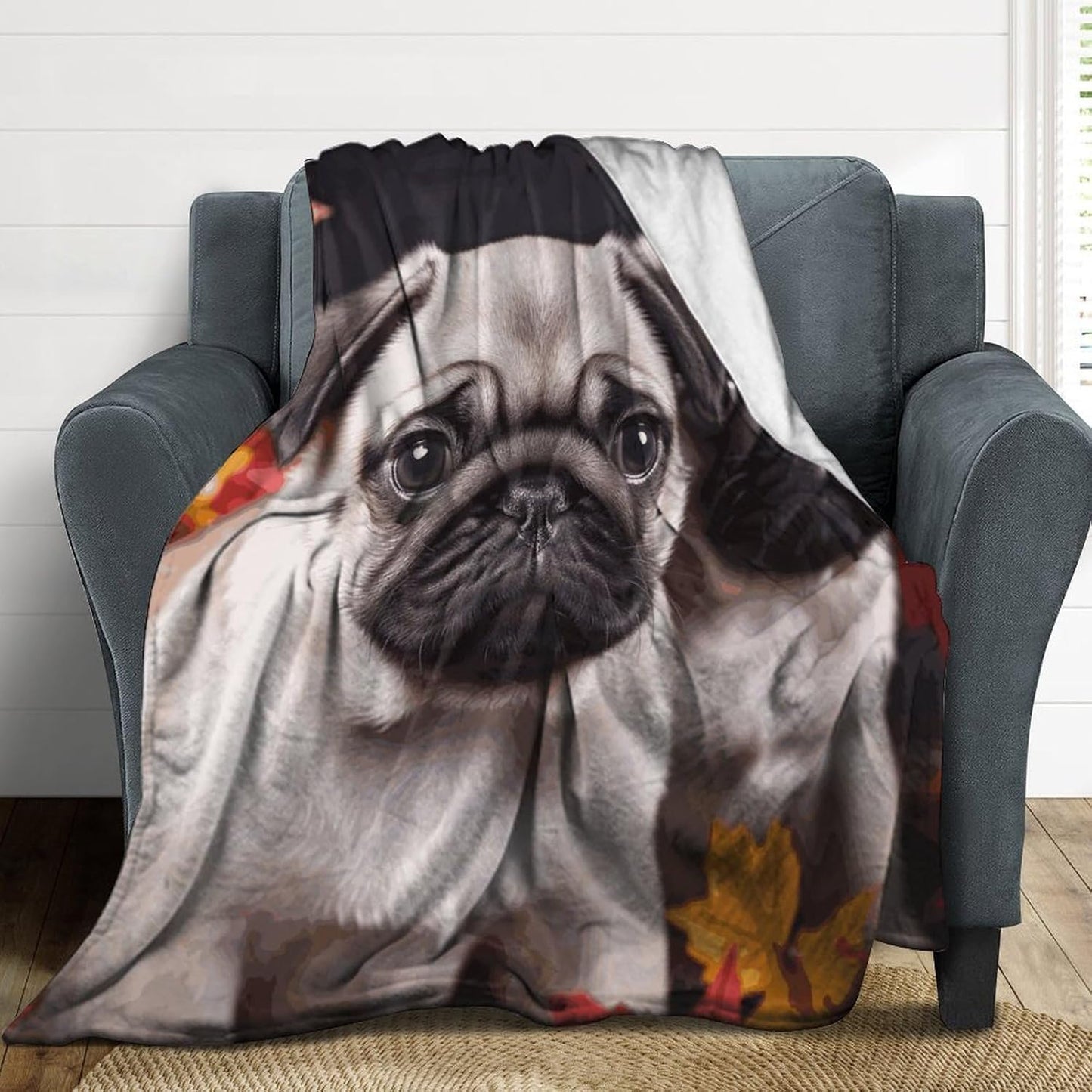 Puppys Pug Blanket Super Soft Lightweight Throw Blanket Cute Cozy Warm Bed Blanket Decorative Fuzzy Blanket All-Season Home Decor Gift for Sofa Couch Living Room 60"*80"（150 * 200cm）