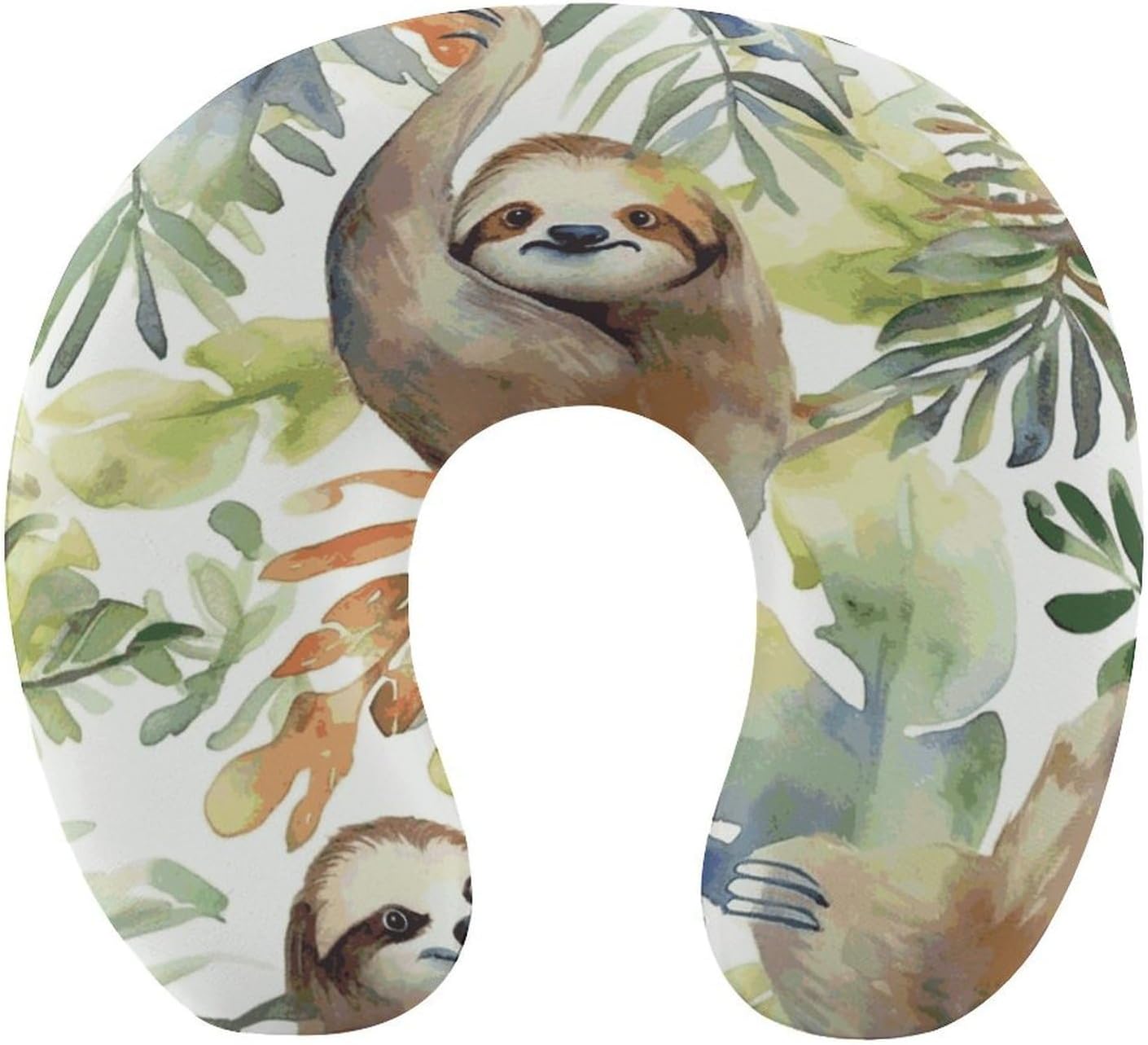 Watercolor Sloth Neck Pillow Memory Foam U Shaped Pillows Portable Pillows for Shoulder Travel Head Support Pillow with Concealed Zipper for Airplane Car Home Office