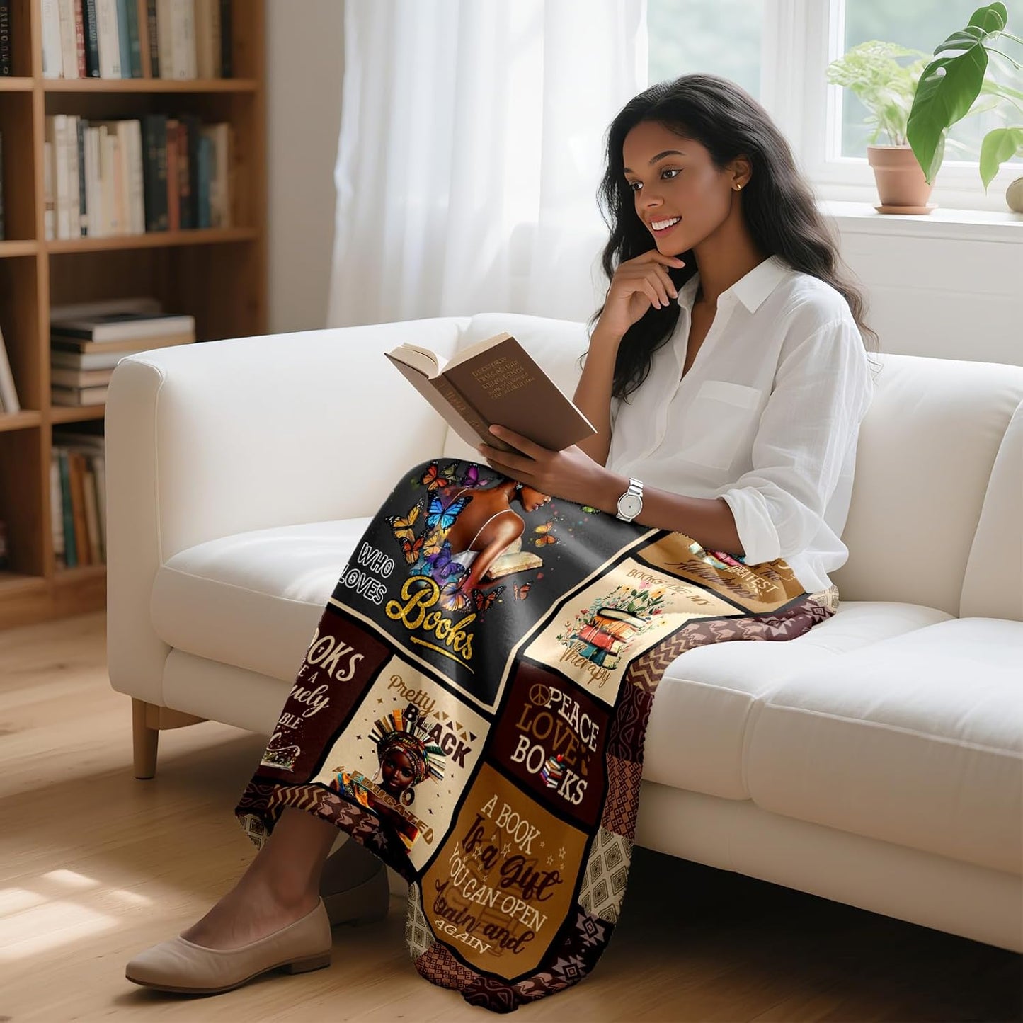 ACBEAT African American Black Girl Book Lovers Gifts Blanket 60"x50", Gifts for Book Lovers Women, Reader Blanket, Librarian Reading Gifts, Books Club/Bookworm/Bookish Birthday Christmas Blankets