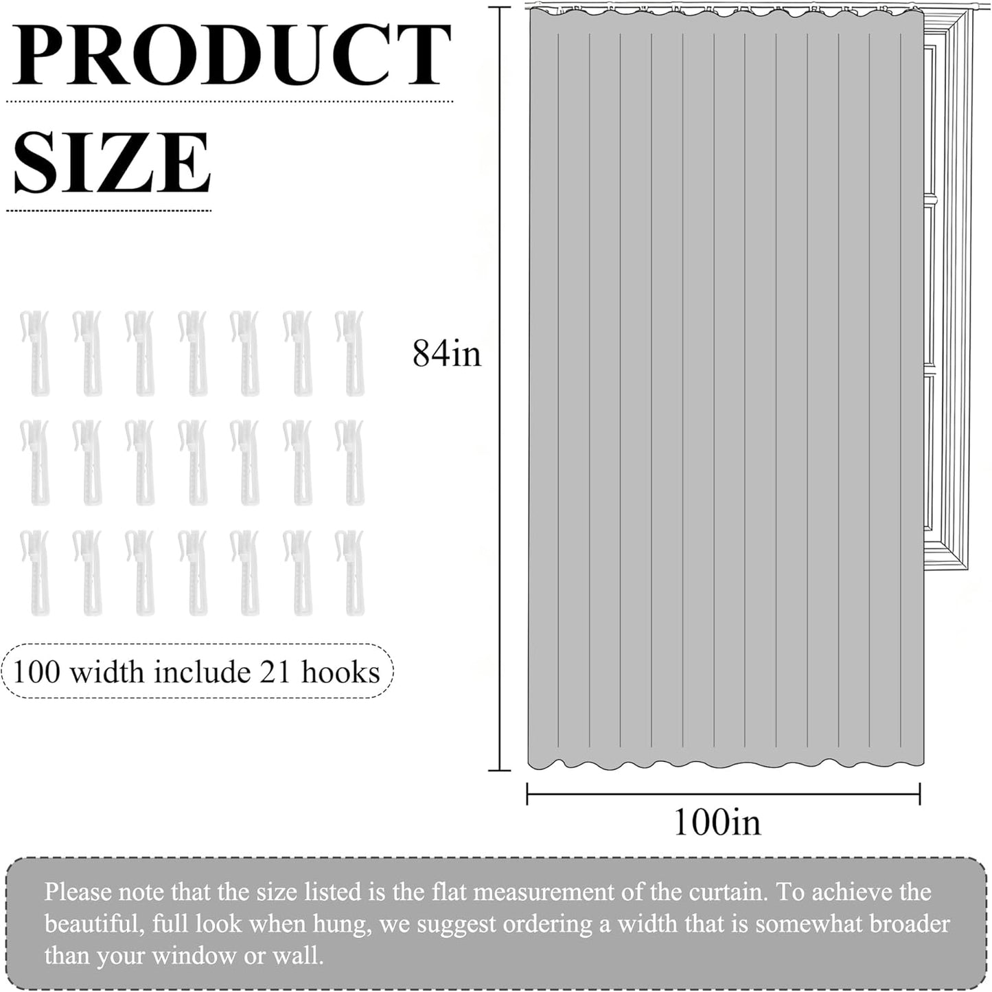 RYB HOME 100% Blackout Room Divider Curtain, Thermal Insulated&Privacy Assurd Extra Wide Curtain for Bedroom/Sliding Door, Back Tab&Rod Pocket Drape with Hooks for Ceiling, W100xL84, Black, 1 Panel