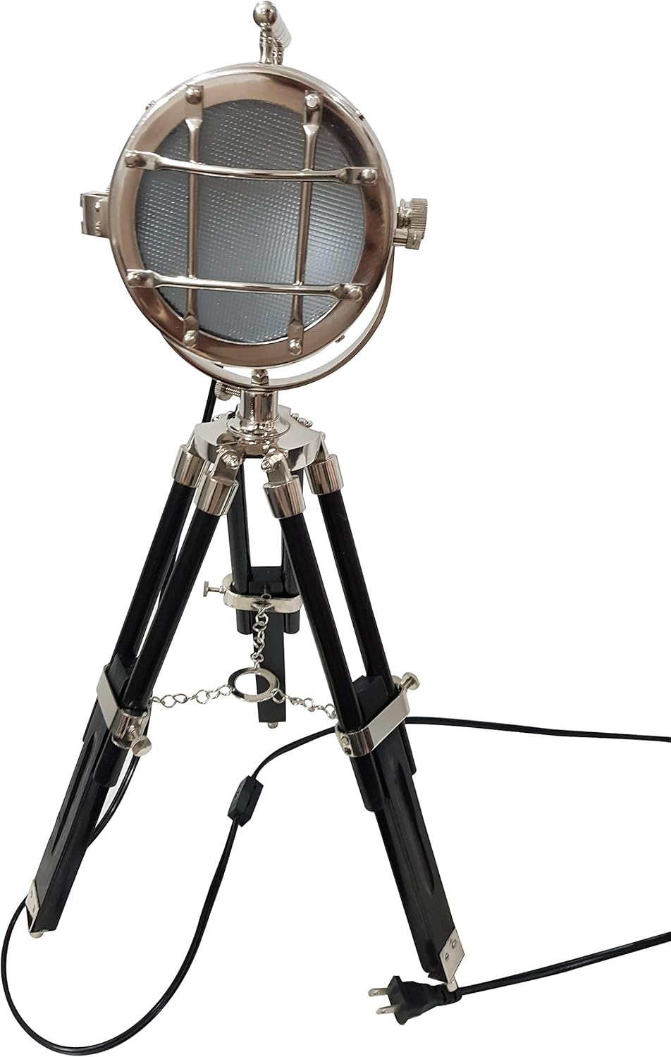 collectiblesBuy Nautical Desk Lamp with Black Wooden Tripod – 22 Inch Adjustable Nickel Finish LED Spotlight Searchlight Vintage Maritime Table Decor for Home Office