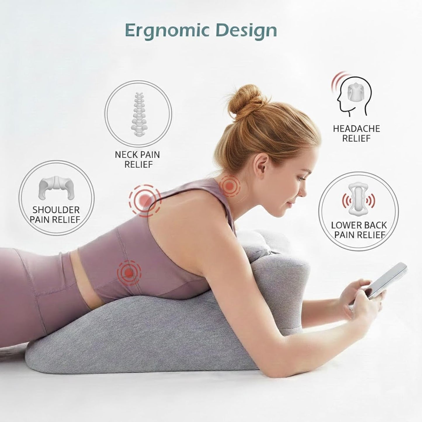Memory Foam Ergonomic Wedge Pillow & Reading Pillow – Orthopedic Support for Neck, Back & Legs – Ideal for Sleeping, Elevating & Pressure Relief – Removable Washable Cover