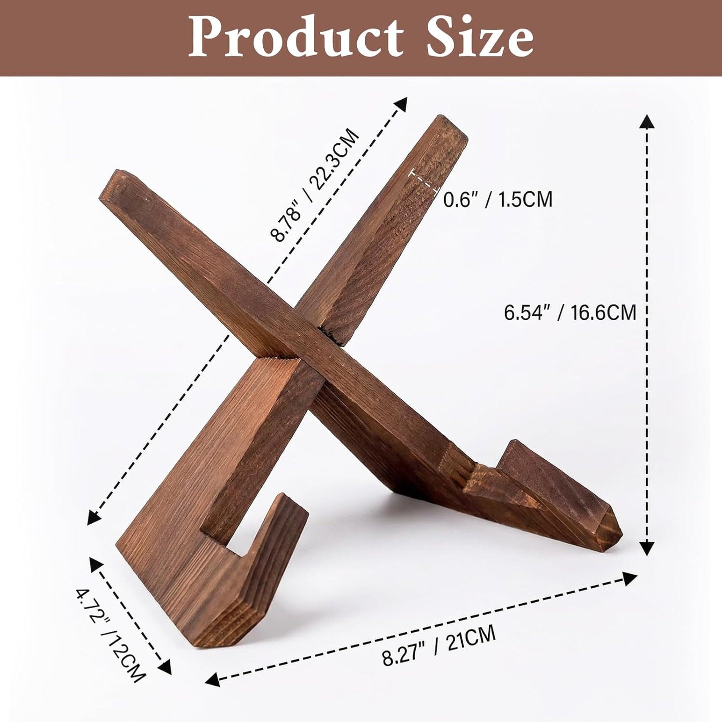 Cookbook Stand Holder for Kitchen Display, Wooden Recipe Book Holder for Kitchen Counter, Detachable Cook Book Stands for Compact Storage, Rustic Cook Bookholder Stand for Recipe, Photo (Brown)